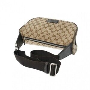 Gucci Tan Black Canvas Bag GG Leather Body Beige Waist